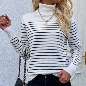 French Connection Striped Turtleneck Sweater L